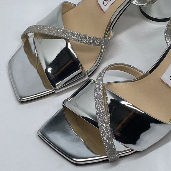 Jimmy Choo Plum Metallic Leather & Glitter Slingback Sandals size 37 - Picture 7 of 11